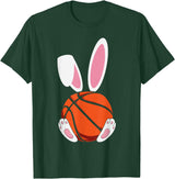 Rabbit Boys Teens Easter Basketball Egg Bunny Kids Easter T-Shirt in Dark Green