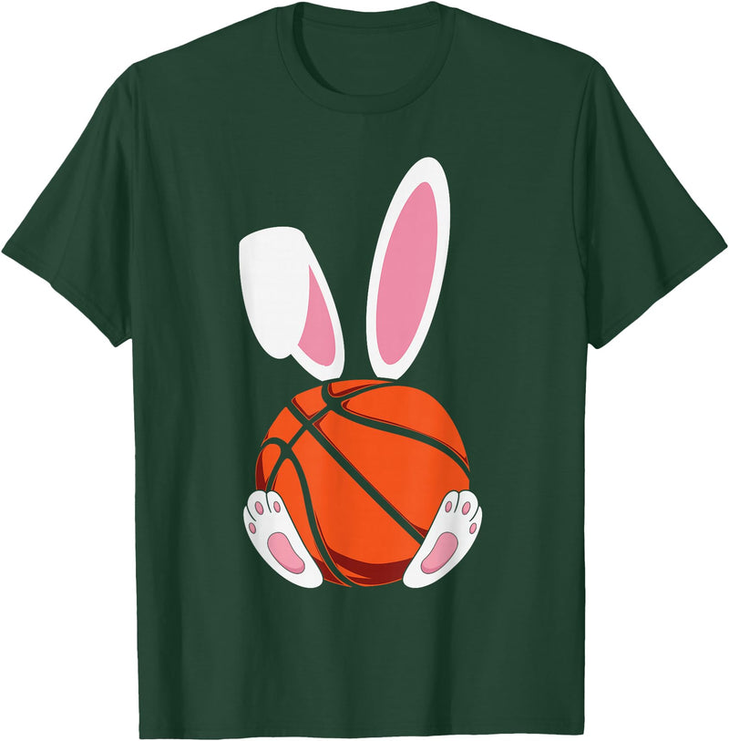 Rabbit Boys Teens Easter Basketball Egg Bunny Kids Easter T-Shirt in Dark Green