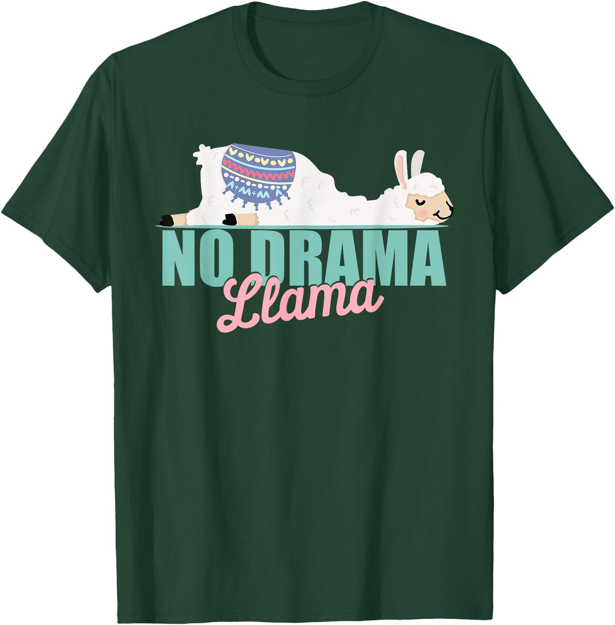 Zawles Designs Cute No-Drama Llama Funny Quote llama laying T-Shirt - Dark Green