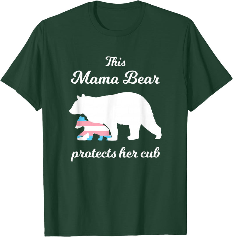 Transgender Child Mama Bear LGBT Mama Bear Protects Her Cub Transgender LGBT Trans Pride T-Shirt - Dark Green