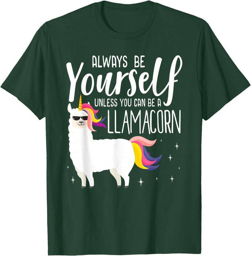 Llamacorn Clothing Always be a Llamacorn T Shirt | Fantasy Magic Llama Unicorn T-Shirt - Dark Green