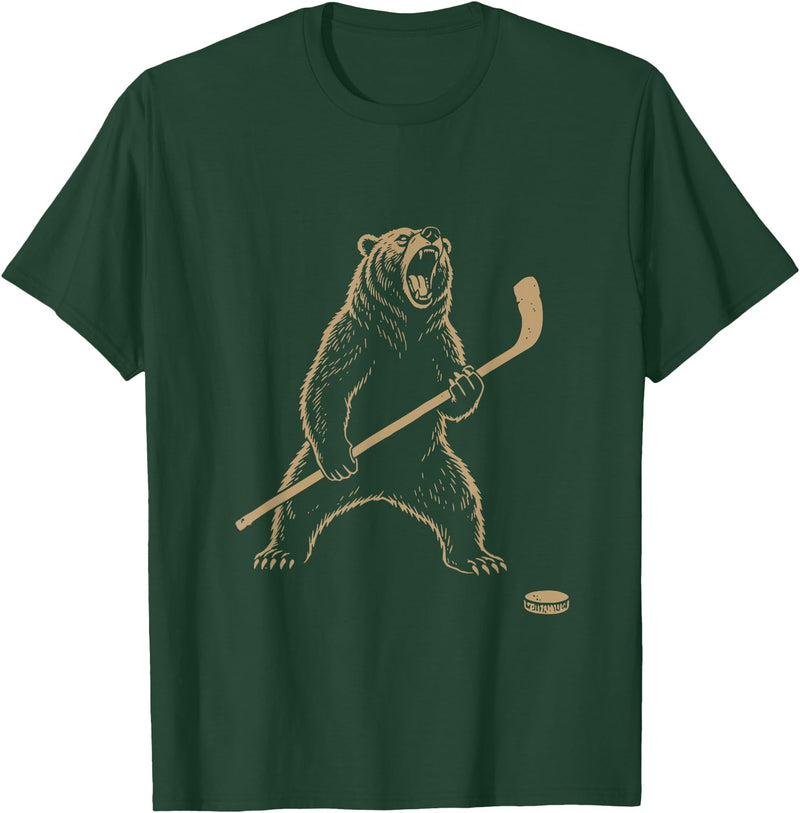 Funny Polar Bear Hockey Player Fans Ice Lover Funny Polar Bear Playing Ice Hockey Sports Lover Player T-Shirt - Dark Green