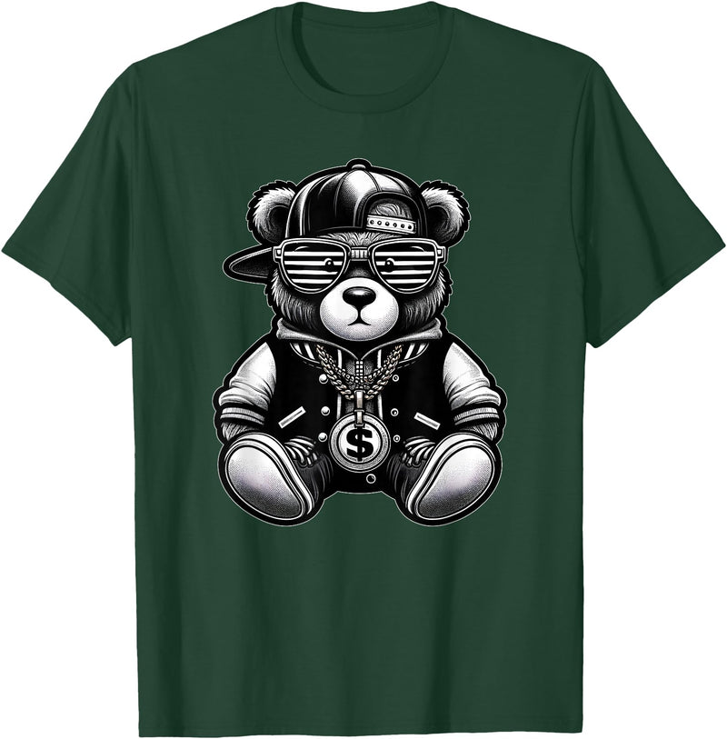 Teddy Bear Hip Hop Lovers Men Women & Kids Funny Hip Hop Teddy Bear 90s Graffiti Art Rap Lover Gangsta T-Shirt - Dark Green