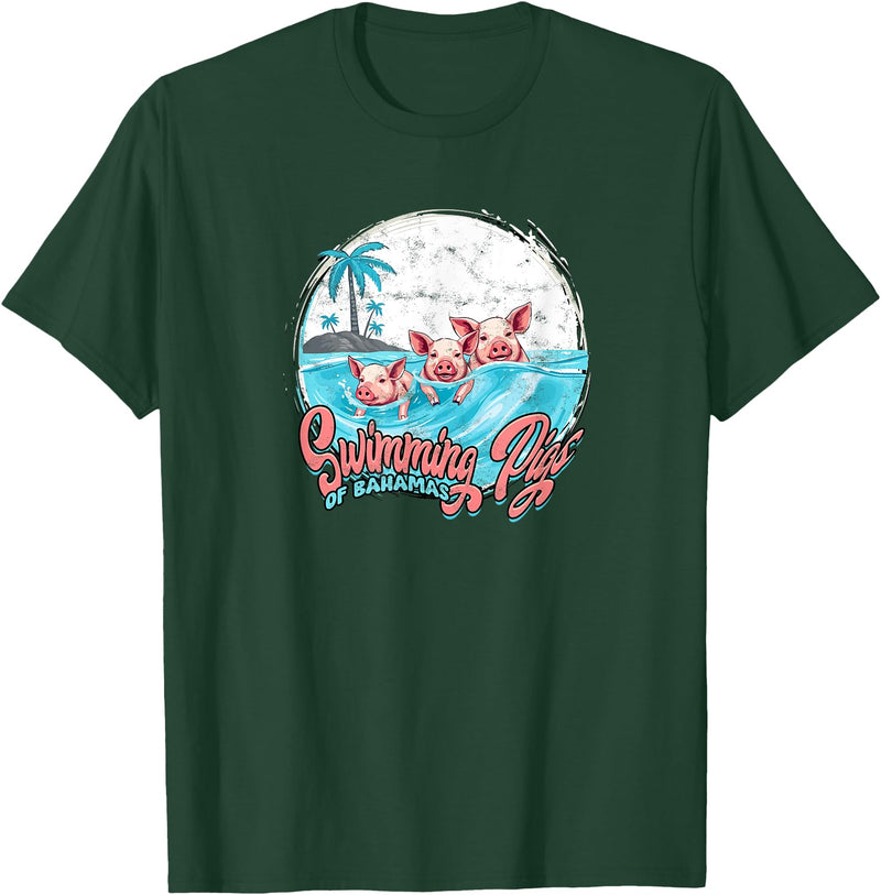 Bahamas Beach Fan Swimming Pigs Bahamas - Fun T-Shirt - Dark Green