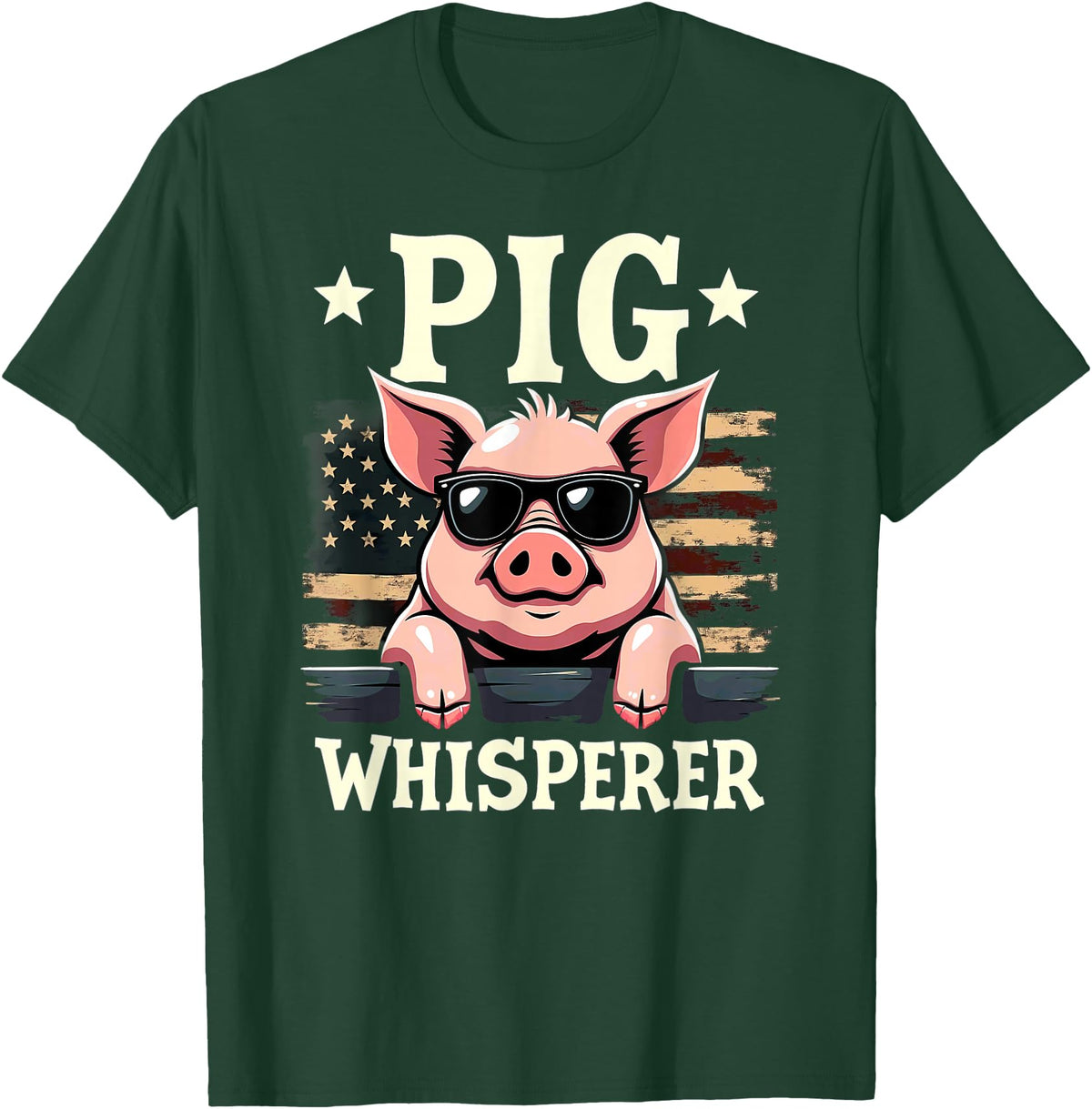 Patriotic 4th Of July Pig Farmer Farming Tees US Flag Hog Farmer Pig Whisperer T-Shirt - Dark Green