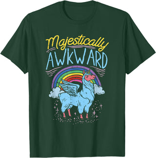 Llama Queen Birthday Party Gift Majestically Awkward Funny Llamacorn Llama Unicorn Rainbow T-Shirt - Dark Green