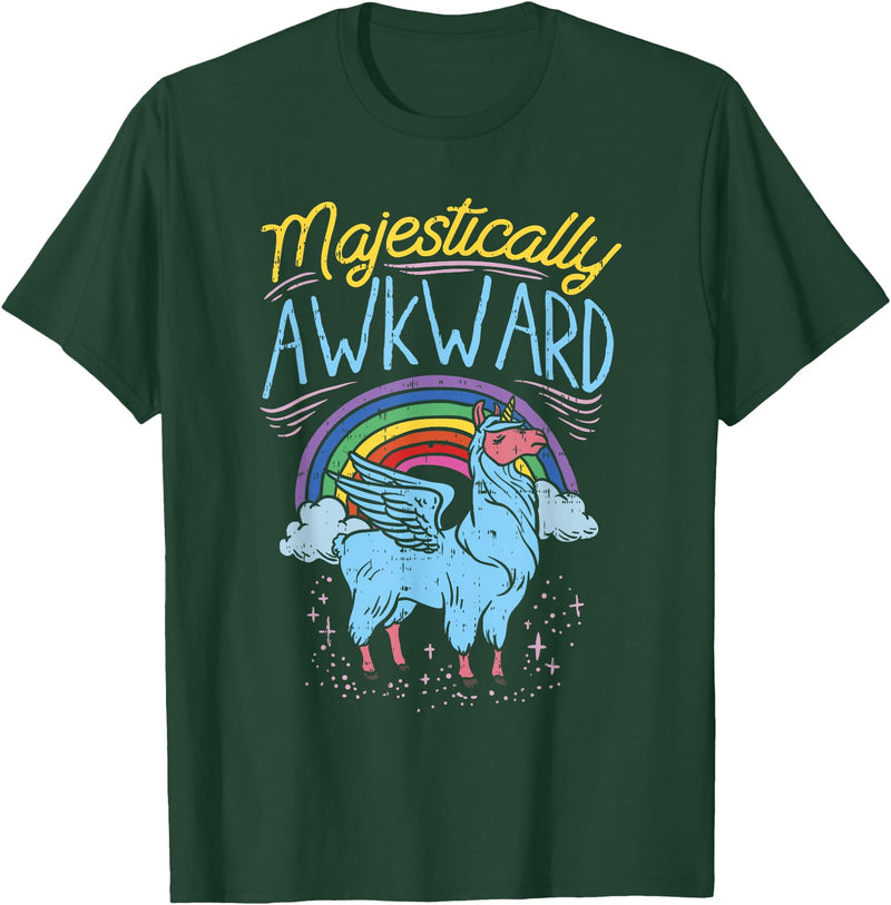 Llama Queen Birthday Party Gift Majestically Awkward Funny Llamacorn Llama Unicorn Rainbow T-Shirt - Dark Green