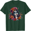 Sugar Skull Dia De Los Muertos Floral Skull Day of The Dead Sugar Skull Woman Floral Crown T-Shirt - Dark Green