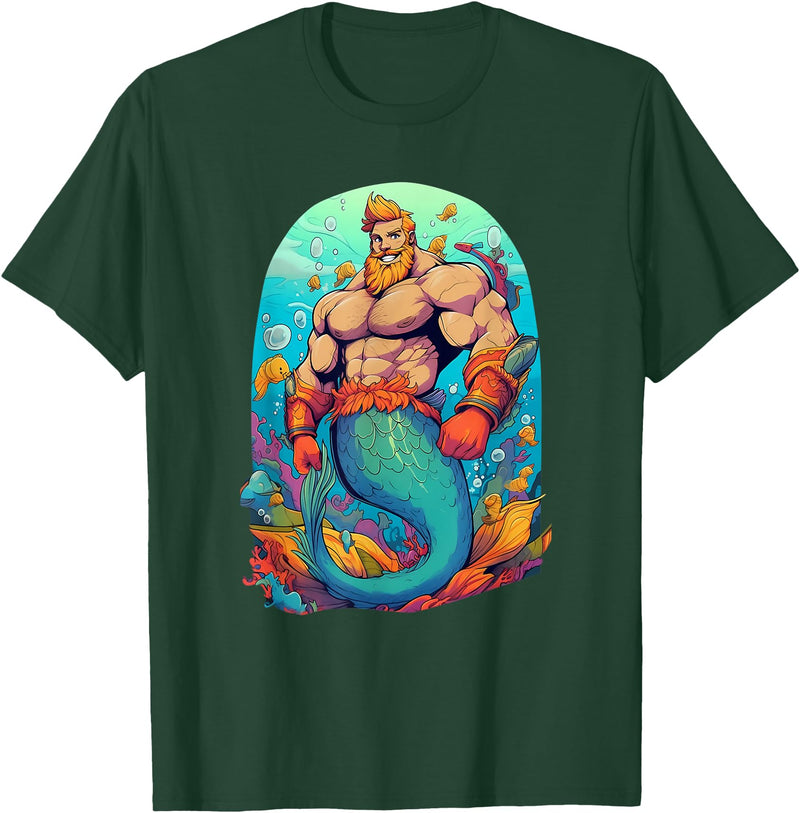 Gay Pride Merman Bear Muscle Daddy Hunk Mermaid LGBTQ Transgender Gay Muscle Dad Bear Mermaid Gay Merman T-Shirt - Dark Green