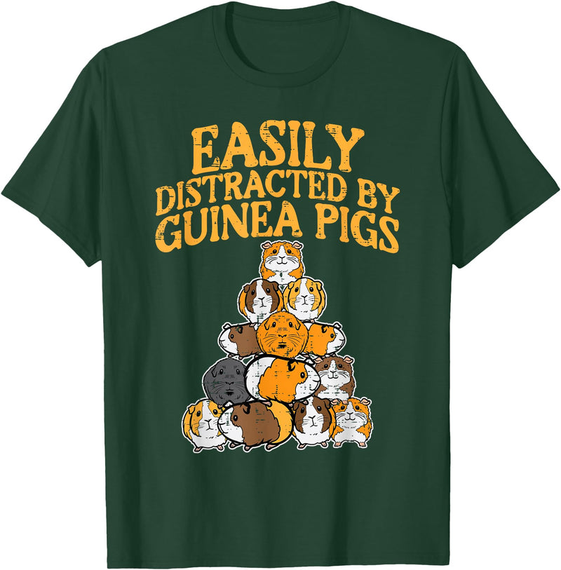 Guinea Pig Shirts For Men Women Kids Gift Easily Distracted by Guinea Pigs Funny Cavy Men Women Kids T-Shirt - Dark Green