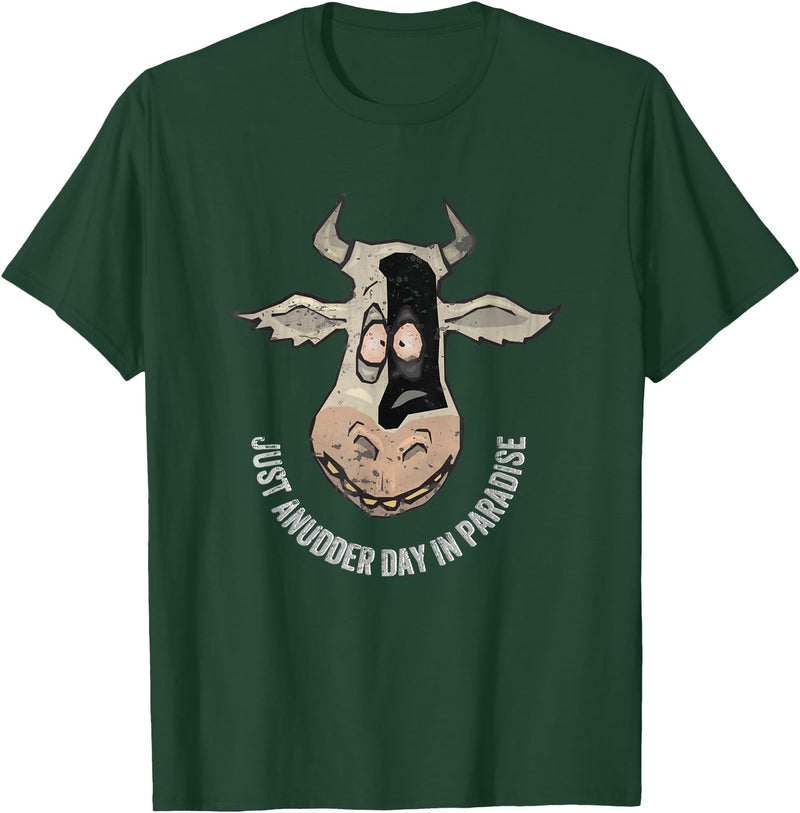 Outstanding in the Field Just Anudder Day in Paradise Funny Cow Farmer Dairy T-Shirt - Dark Green