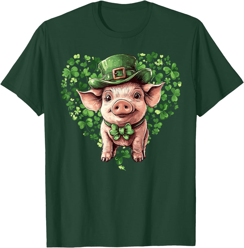 Irish Pig Lover St. Paddy’s Day Funny St. Patrick’s Day Pig Lucky Shamrock Irish Farm T-Shirt - Dark Green