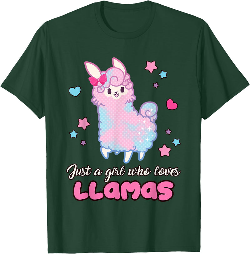 Just A Girl Who Loves Llamas BW Art Llama Girl Shirt Just A Girl Who Loves Llamas Cute T-Shirt - Dark Green