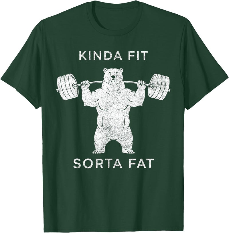 Polar Bear Funny Gym Guy Gifts Powerlifting Fat Guy Shirt, for Men Kinda Fit Sorta Fat Bear T-Shirt - Dark Green