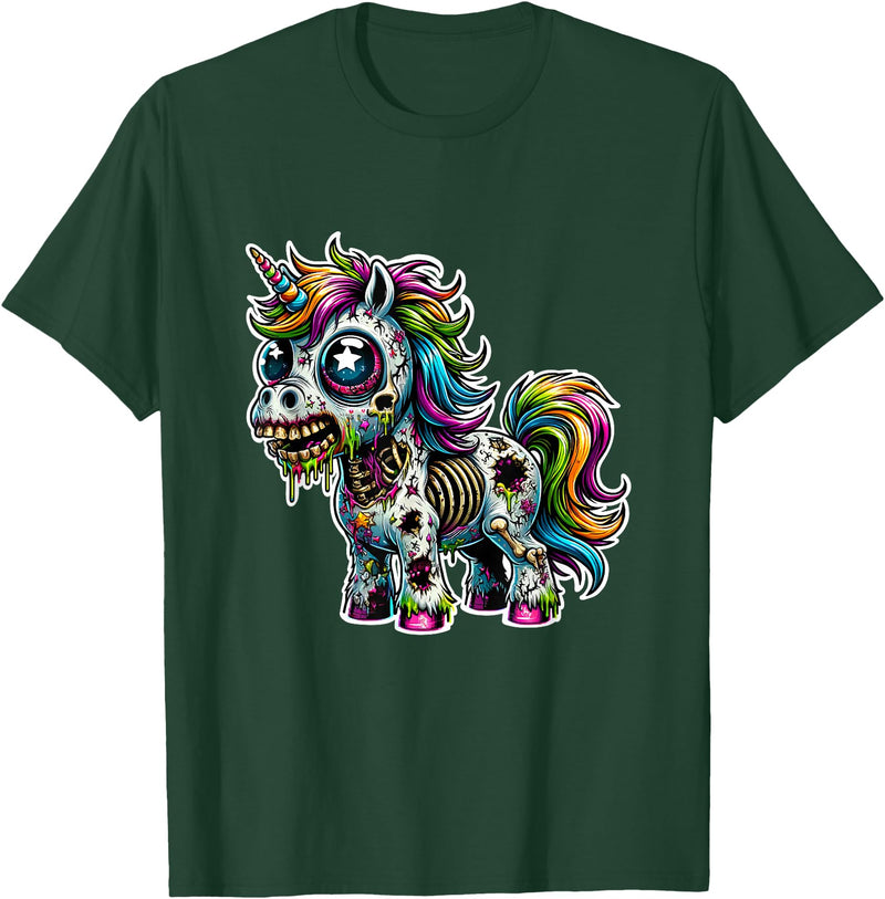 Cool Zombie Horror and Halloween Designs Scary Zombie Unicorn Scary Halloween Horror Monster Design T-Shirt - Dark Green