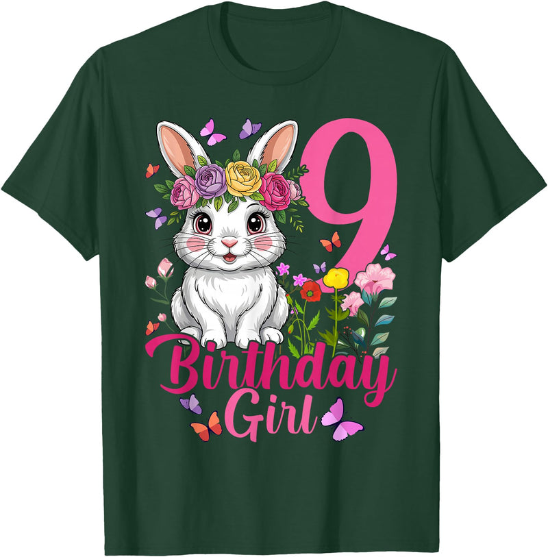 9th Birthday Rabbit Bunny Nine Finally 9 Birthday Bunny T-Shirt in Dark Green