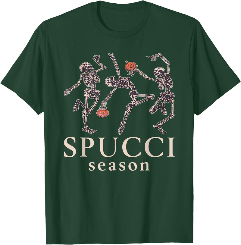 Vintage Spooky Spucci Funny Skeleton Halloween Spucci Season Skeleton Halloween, Spooky season T-Shirt - Dark Green