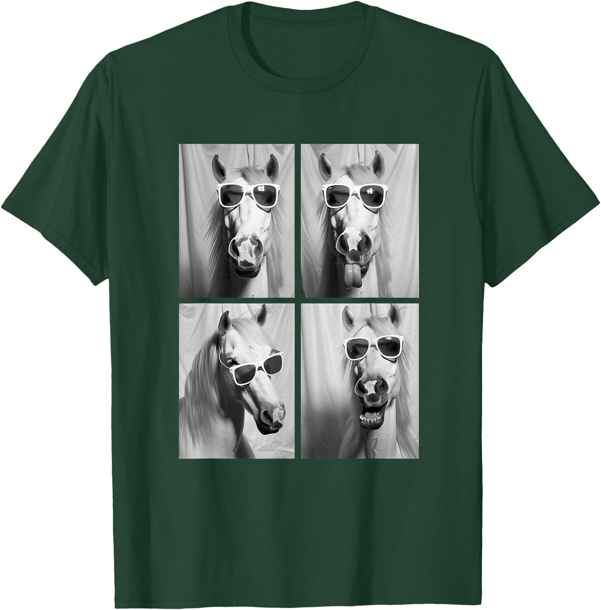 Funny Animal Photography Clothing Co. Cute Horses with Sunglasses Hipster Photo Booth Memes T-Shirt - Dark Green