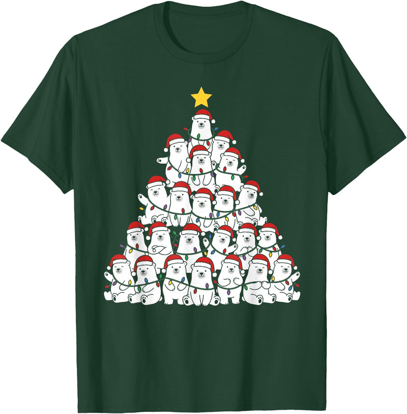 Christmas white bear Polar Bear Christmas Tree Lights T-Shirt - Dark Green