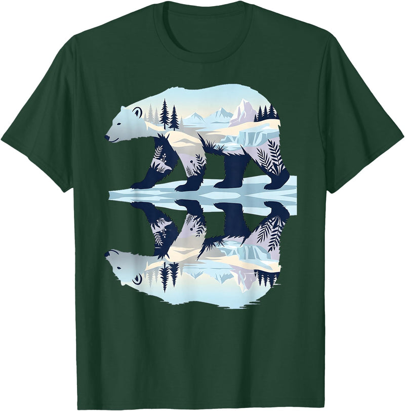 Polar Wildlife Fan Lover Nature Polar Bear Arctic Wildlife Nature Lover Animal Art Kids T-Shirt - Dark Green
