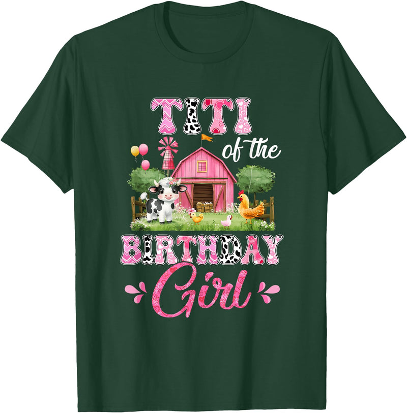 Cow First Birthday Girl Family Titi Of The Birthday Girl 1St Birthday Cow Farm Family T-Shirt - Dark Green