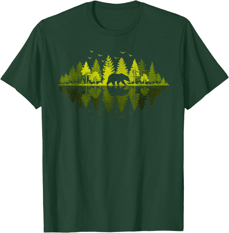 Outdoor Tree Tee Trees Reflection Wildlife Nature Animal Bear Outdoor T-Shirt - Dark Green