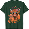 Scottish Farm Matching Mom Daughter Highland Cow Highland Cow Mama Mom Baby Calf Daughter Floral Mothers Day T-Shirt - Dark