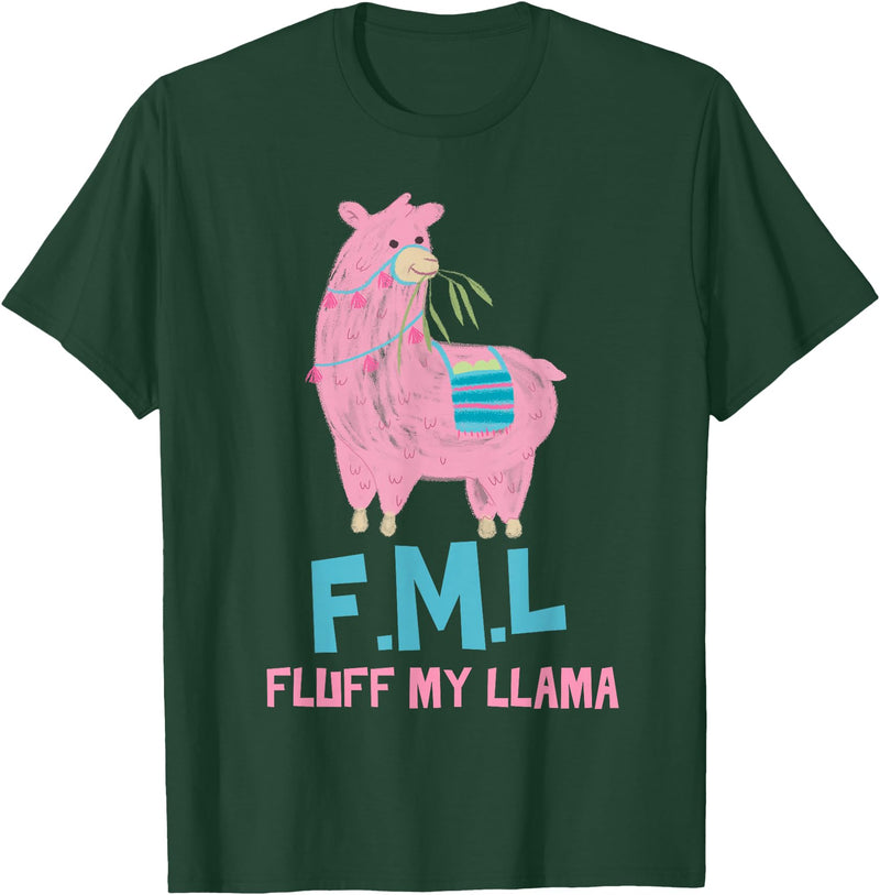 BlueTonic Animals FML Fluff My Llama Cute Animal T-Shirt - Dark Green