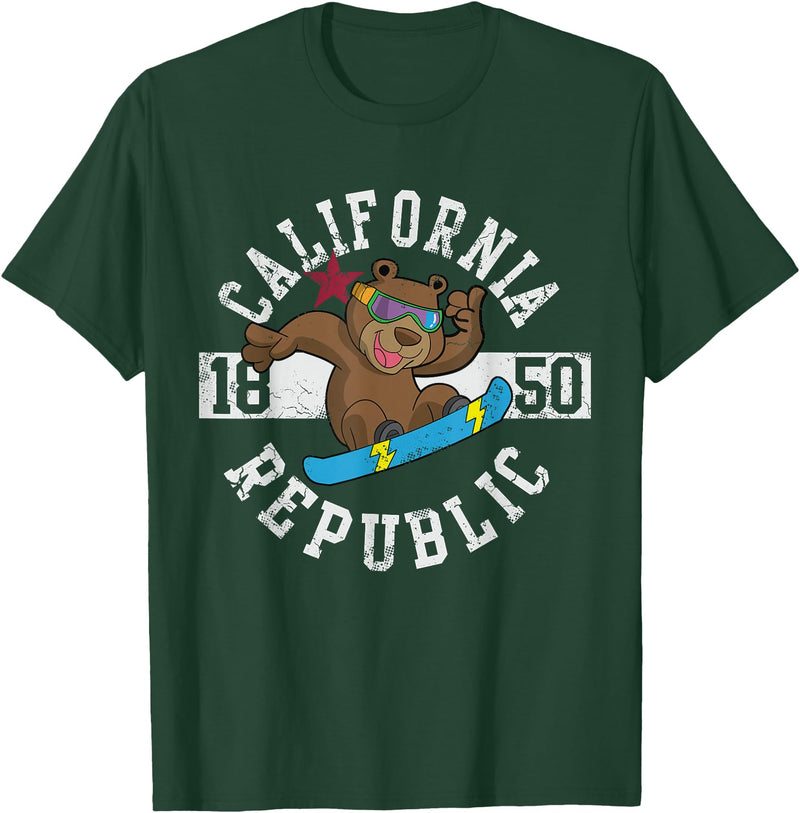 California Gift Kids Boys Girls Men Women Mom Dad California Republic Bear Snowboarder Snowboarding Snowboard T-Shirt - Dark Green