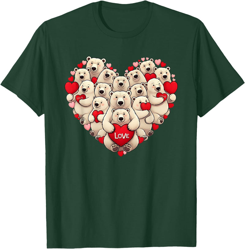 Cute Polar Bear Lovers Valentine Costume Women Men Funny Polar Bear Heart Valentine Polar Bear Womens Mens Kids T-Shirt - Dark Green
