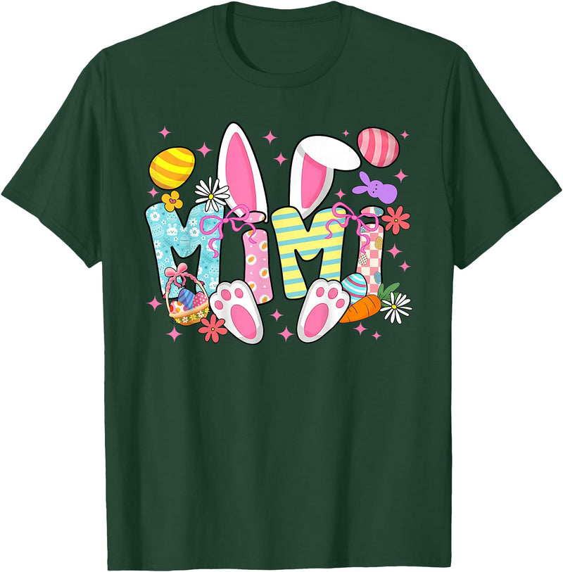Easter Mimi Bunny Ears Coquette Bow Easter Rabbit Women T-Shirt in Dark Green
