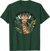 Nature Wildlife Giraffe Safari Jungle Giraffe With Tropical Jungle Leaves T-Shirt - Dark Green