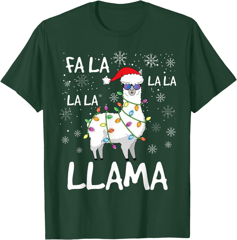 Funny Christmas Llama Shirts FA La La Llama Shirt Women Men Kids Funny Llama Christmas T-Shirt - Dark Green