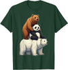 Cute Bear Panda Polar Bear Stack Funny Wildlife Funny Bears Stacked Panda Grizzly Polar Bear Trio Meme Art T-Shirt - Dark Green