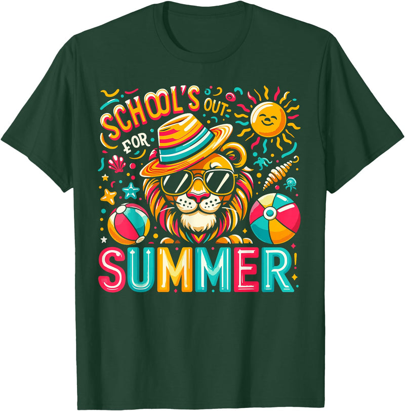 End of School Year Classroom Party Decor Gifts Schools Out For Summer Last Day Of School Boy Kids Lion T-Shirt - Dark Green