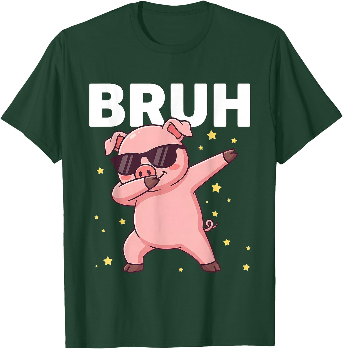 Funny Dabbing Pig Tee for Men Women Kids Bruh Dabbing Pig Sunglasses Funny Pig Dabbing Cute Animal T-Shirt - Dark Green