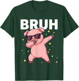 Funny Dabbing Pig Tee for Men Women Kids Bruh Dabbing Pig Sunglasses Funny Pig Dabbing Cute Animal T-Shirt - Dark Green
