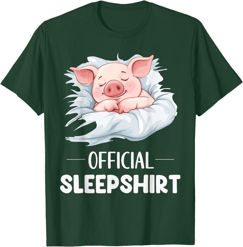 Cute Sleeping Pig Nightgown Sleepwear Pajama Official Sleepshirt Cute Sleeping Pig Animal Lovers Pajama T-Shirt - Dark Green
