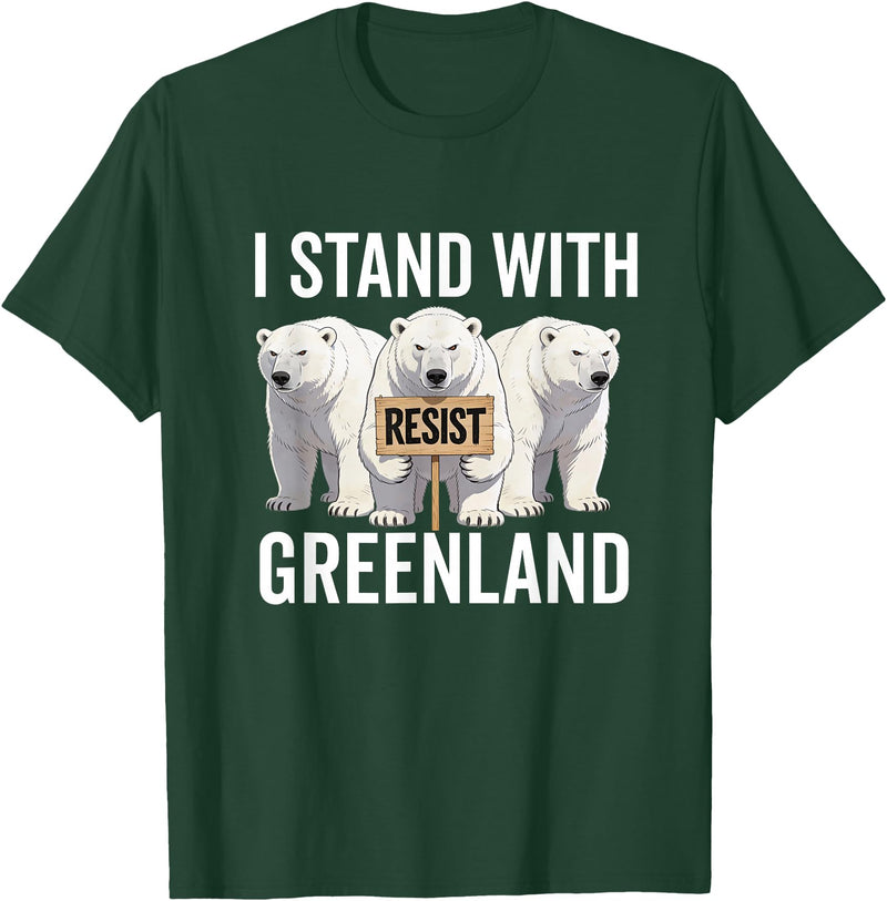 I stand with Greenland Merch Apparel I Stand with Greenland Protest Polar Bear Greenland Denmark T-Shirt - Dark Green