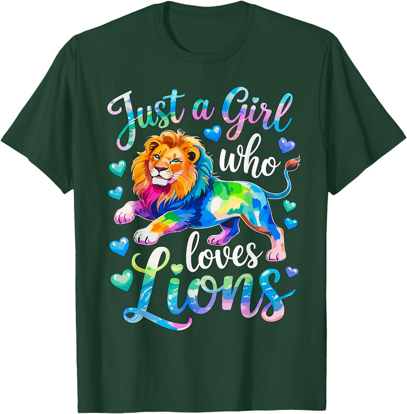 Funny Lion Lover Lion Animal Just a Girl Who Loves Lions T-Shirt - Dark Green