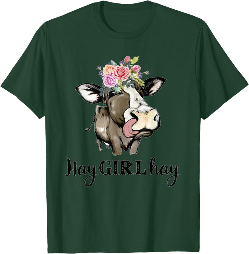 Funny Cow Design Cow Hay Girl Hay T-Shirt Funny Cow Lovers Heifer Gifts Tee T-Shirt - Dark Green