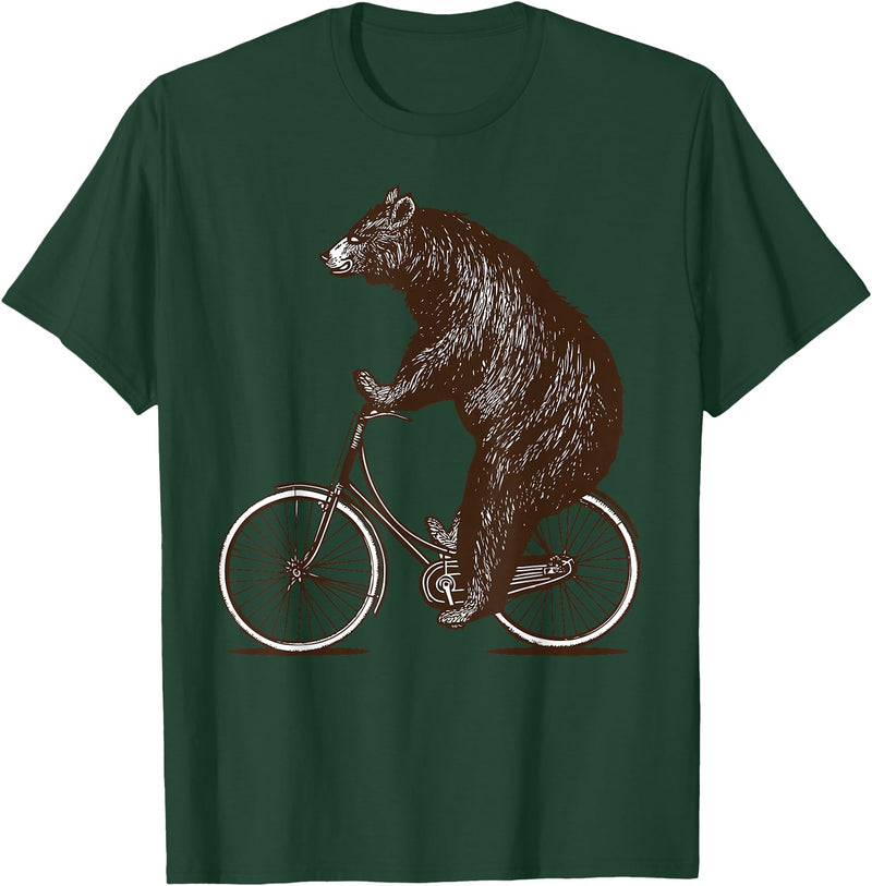 thechicgeek Bear on Bike Cute Grizzly Bicycling T-Shirt - Dark Green
