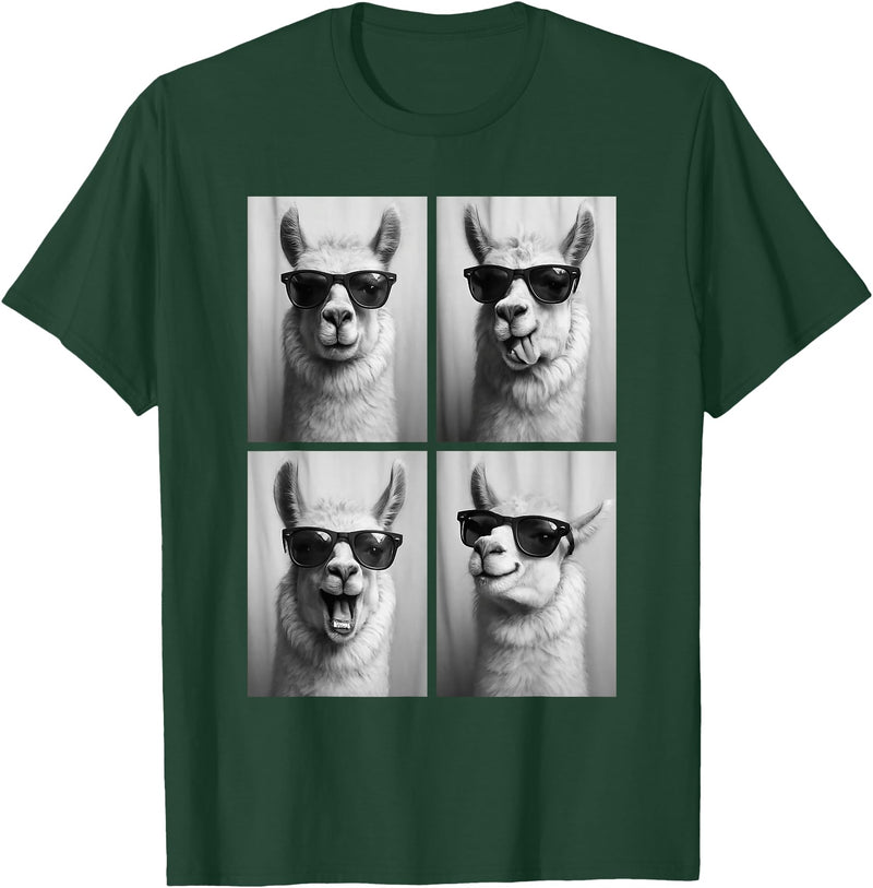 Funny Animal Selfie Booth Tee Cool Llamas Sunglasses Jungle Animal Meme Selfie Booth T-Shirt - Dark Green