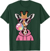 Giraffe Sasquatch Blowing Bubblegum Toddler Kids Cute Giraffe Blowing Bubble Gum and Pink Glasses Kids Boys T-Shirt - Dark Green