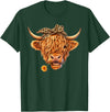 Highland Cow Lover Western Cowgirl Cowboy Farmer Cute Highland Cow Leopard Bow Bandana Western Cowboy Cowgirl T-Shirt - Dark