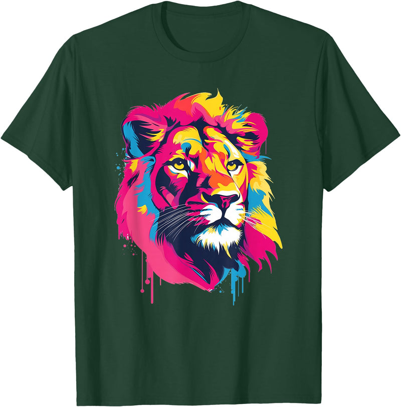 Aesthetic Lion Art I Kids Lion Colorful Lion T-Shirt - Dark Green