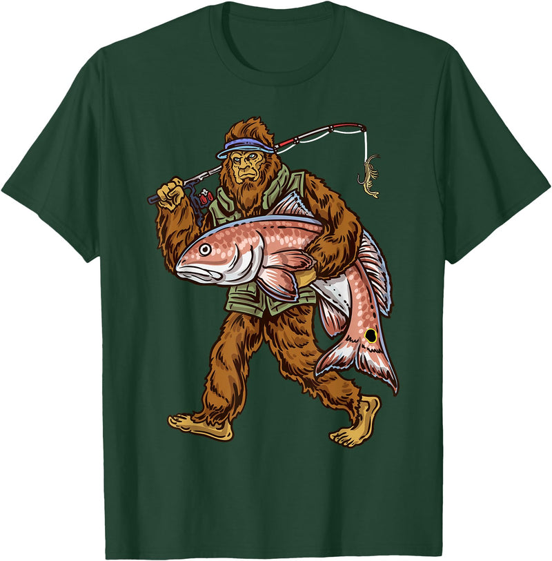 Northern Outdoors Redfish Collection Redfish Fishing Hunting Bigfoot Fishermen T-Shirt - Dark Green