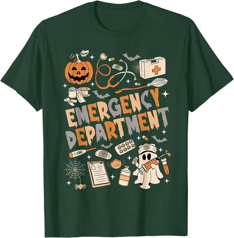 Funny Halloween gifts for ER nurses ER Nurse Shirt Halloween ER Boo Crew Emergency Department T-Shirt - Dark Green