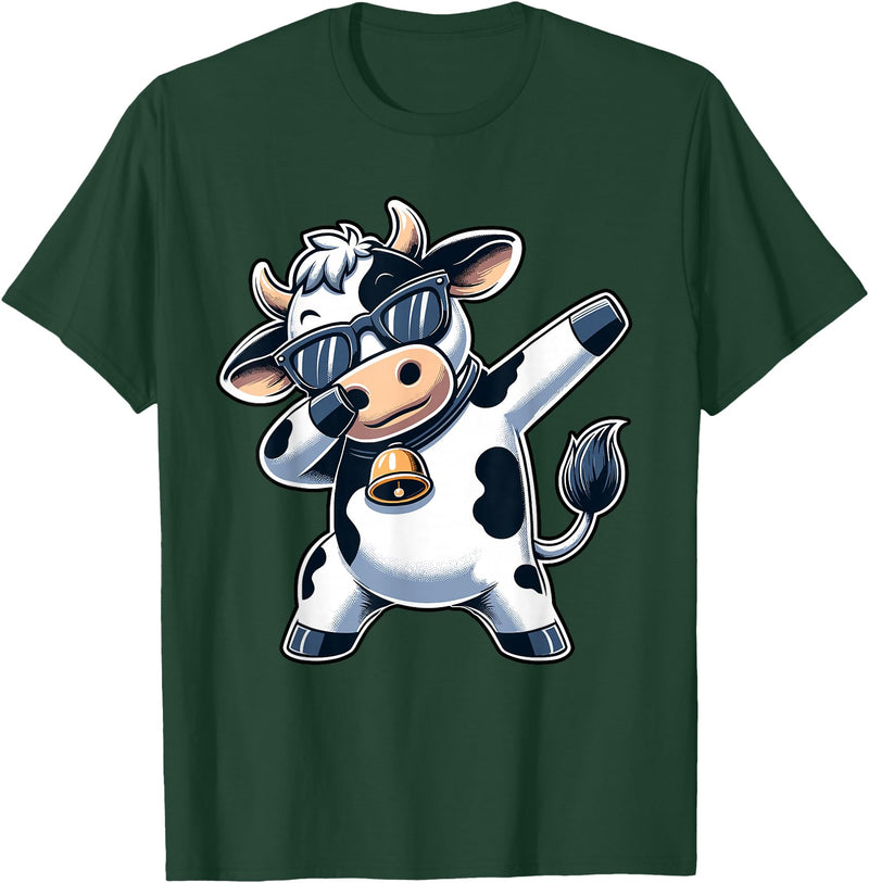Cool Dab Cow Print Idea for Adult and Kids Cute Dabbing Cow Clothes Men Toddler Boys Farm Animal Kids T-Shirt - Dark Green