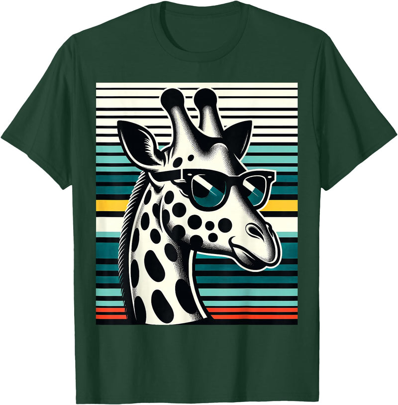 DESIGN BY TEERA Funny Giraffe Vintage Sunglasses African Animal Lover T-Shirt - Dark Green